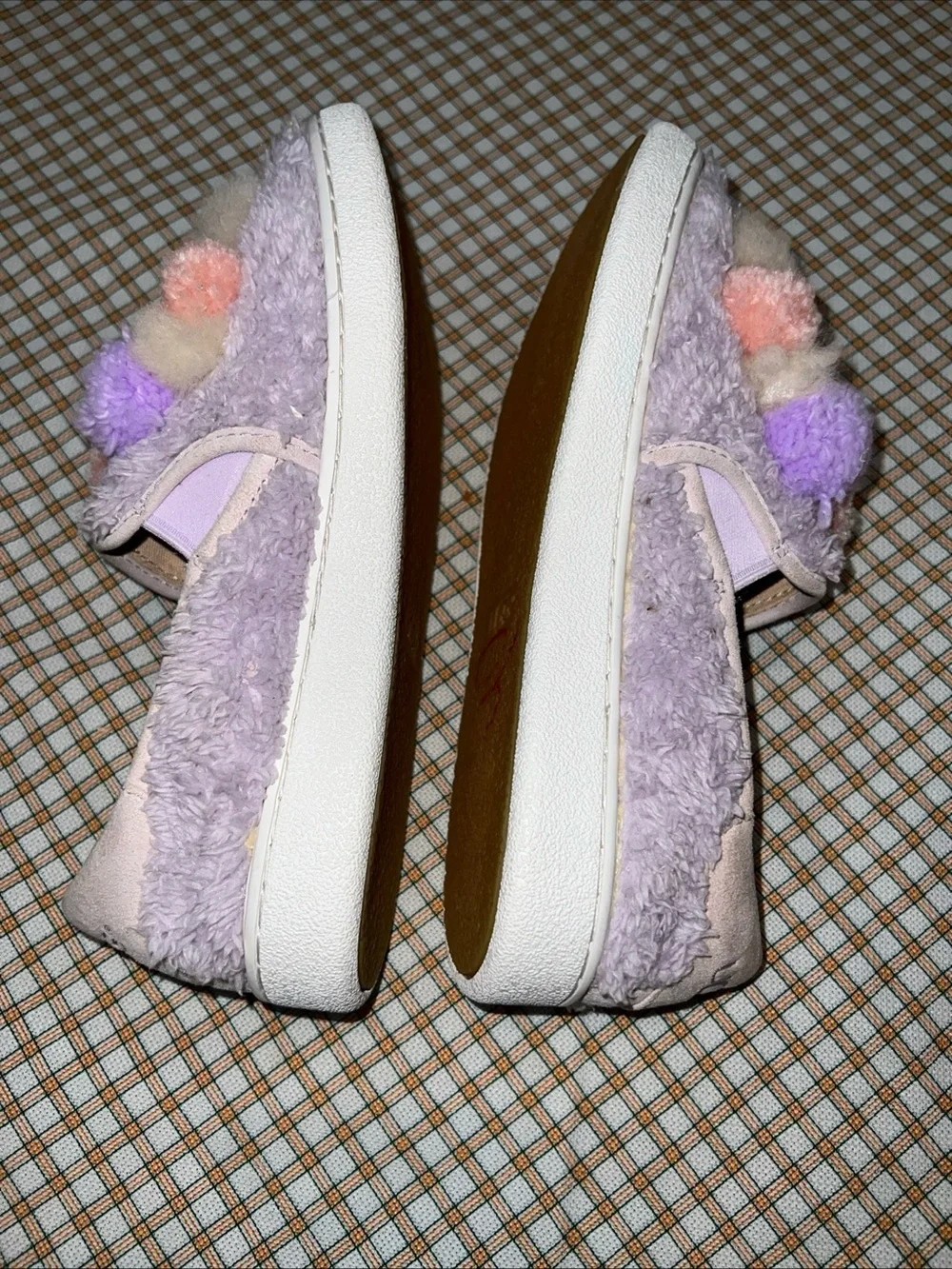 UGG Lavender Pom Pom Slip-On Sneakers with Pastel Pom Accents